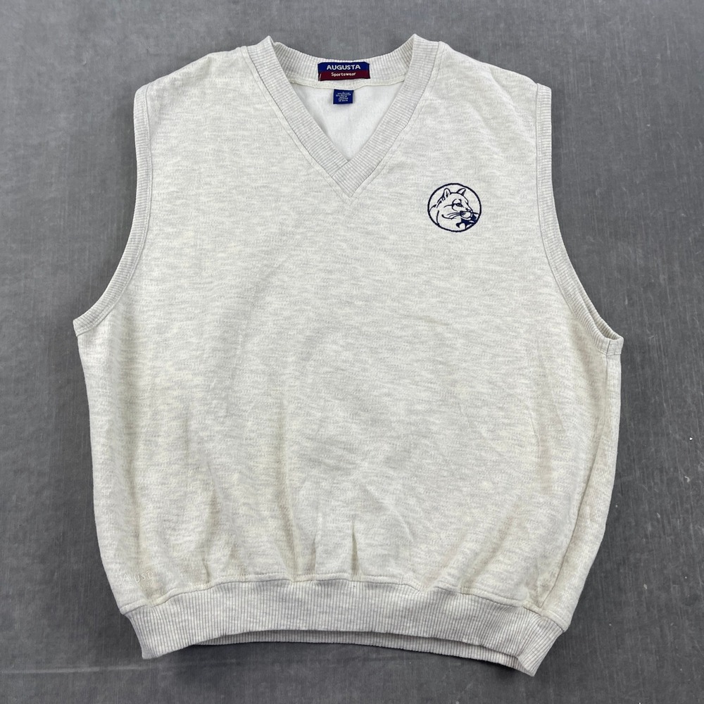 Augusta Men Large Gray Sweatshirt Vest Embroidered Mascot Logo